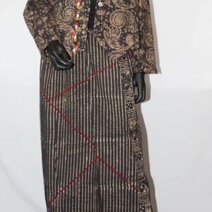 Vintage India Import Hand Block Print Straight Skirt, M